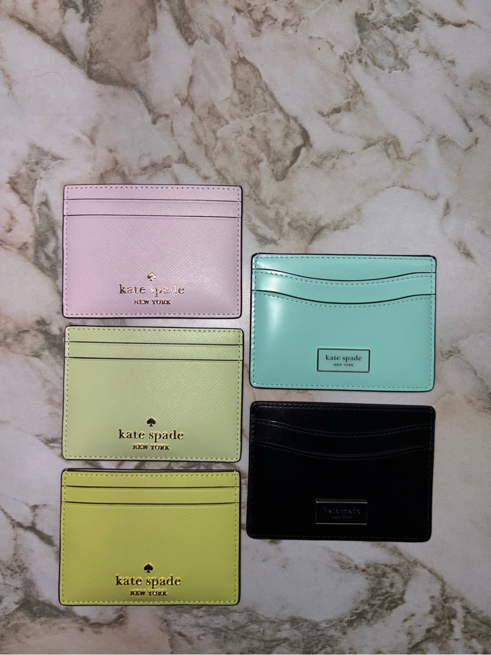kate spade card holder bundle - pink, mint, pastel green, lime, black